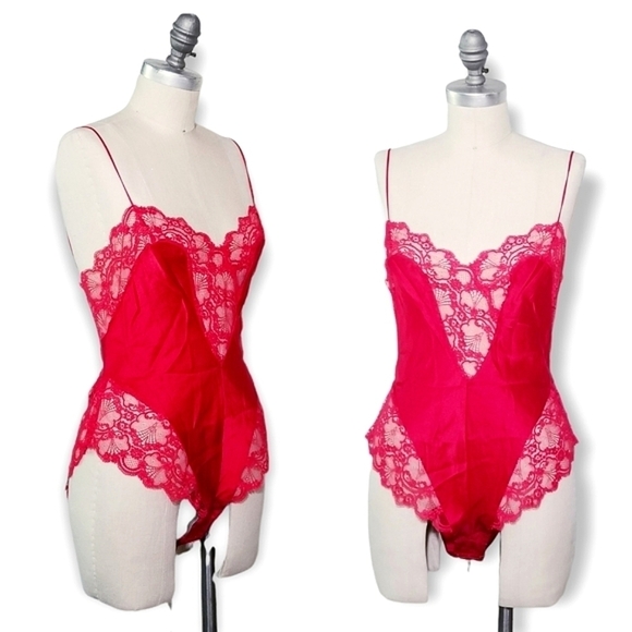 ADAGIO by Patricia Fieldwalker Vintage 80s Silk Lace Linegrie Teddy Bodysuit M - Picture 1 of 16
